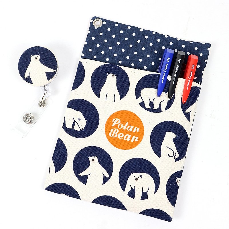 Physician Pocket Pocket Leakproof Ink Storage Bag Pen Bag + Document Clip - Circle Polar Bear (Basket) - กล่องดินสอ/ถุงดินสอ - ผ้าฝ้าย/ผ้าลินิน สีน้ำเงิน