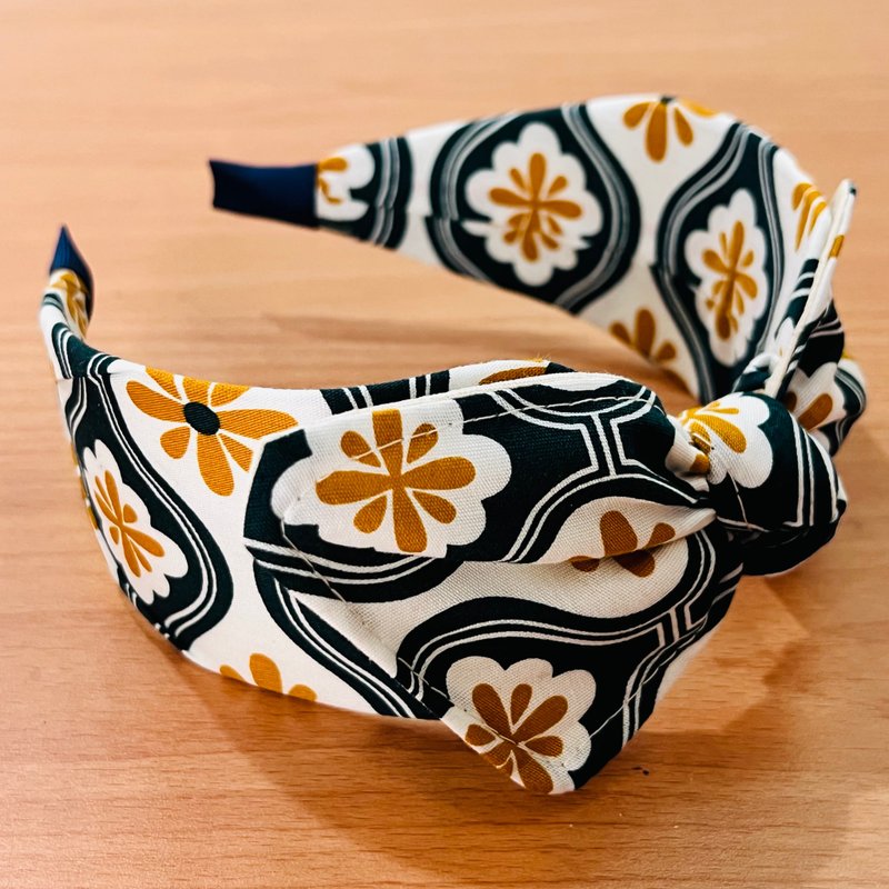 MOYA 寬版手工髮箍 年代風華 - 髮夾/髮圈 - 棉．麻 藍色