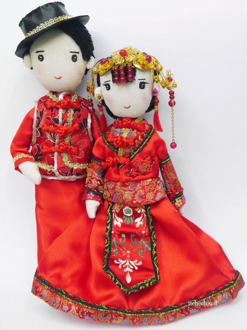 Customized Wedding Couple in Traditional Wedding Dress - Stuffed Dolls & Figurines - Cotton & Hemp 