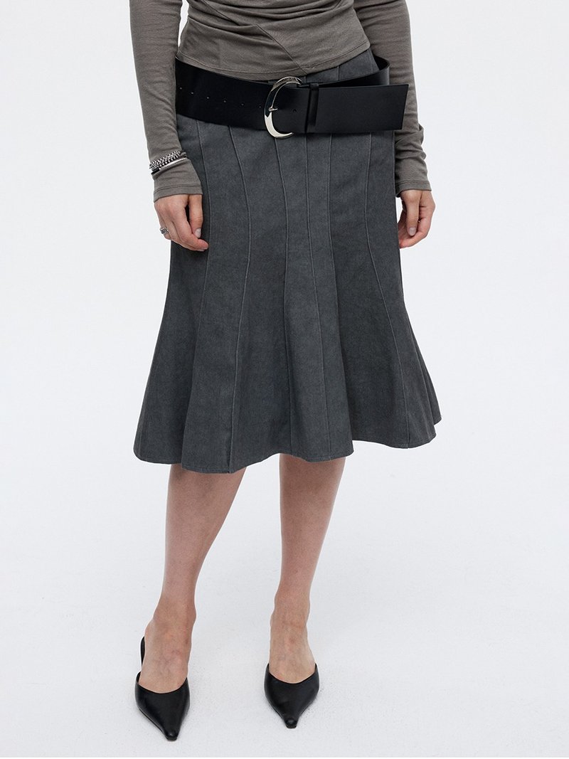 Gray skinny all-match texture fine washed skirt fitted cutting arc split skirt - Skirts - Cotton & Hemp Gray