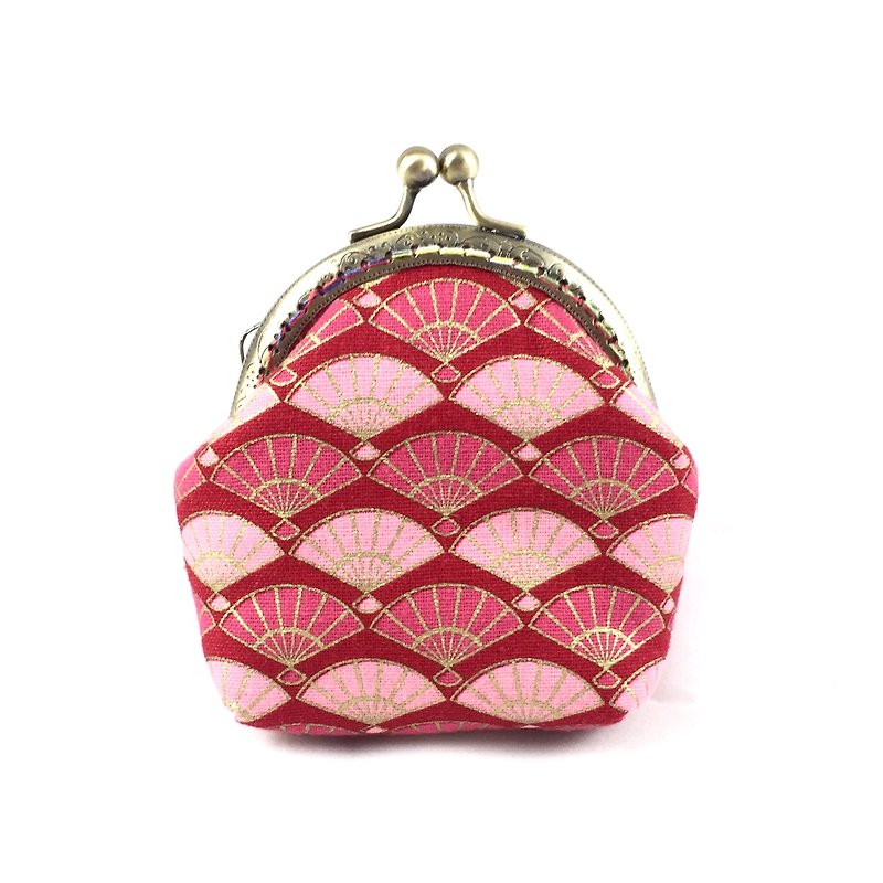 Small mouth gold bag-Japanese fan red - Coin Purses - Cotton & Hemp Red