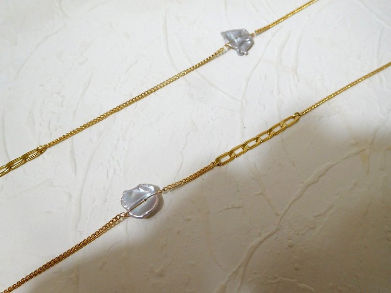 特製合金不對稱灰彩珍珠長項鍊預定款 - 長頸鍊 - 其他材質 灰色