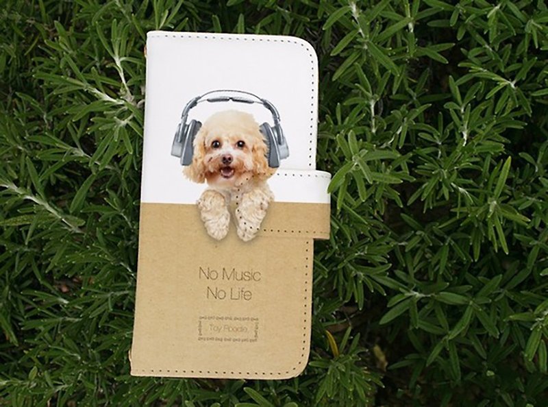 [Compatible with all models] Free shipping [Notebook type] Even toy poodles No Music No Life iPhone8 / iPhone8 Plus / iPhoneX - เคส/ซองมือถือ - หนังแท้ สีทอง