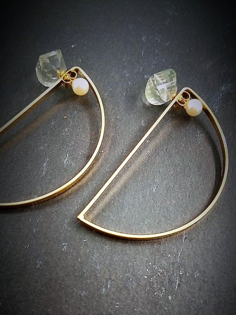 freeshipping Geometry Half Round Green Amethyst earrings - Earrings & Clip-ons - Other Metals Gold