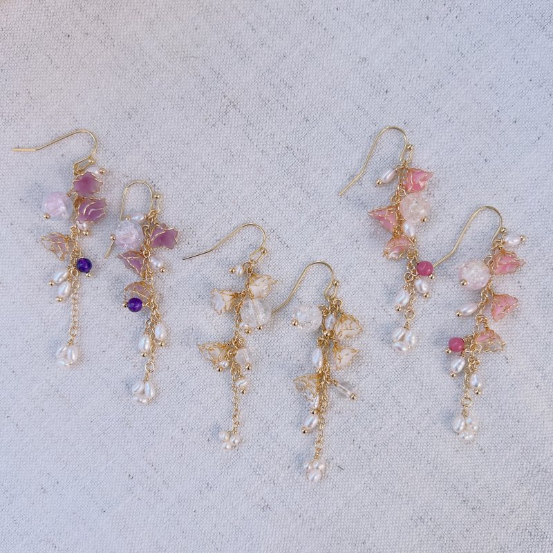 Earrings skirt dance string pearl resin handmade jewelry - ต่างหู - เรซิน 