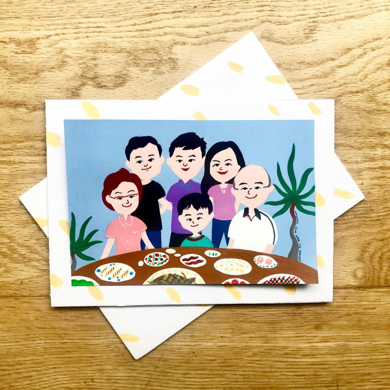 溫馨 客製全家福-6人 親子肖像 生日/情人節/結婚/聖誕節/父親節 - 似顏繪/客製畫 - 紙 多色