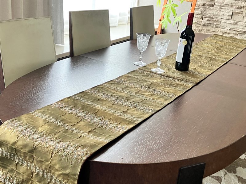 西陣織 着物 帯 テーブルランナー NTR003 - 餐桌布/桌巾/餐墊 - 絲．絹 卡其色