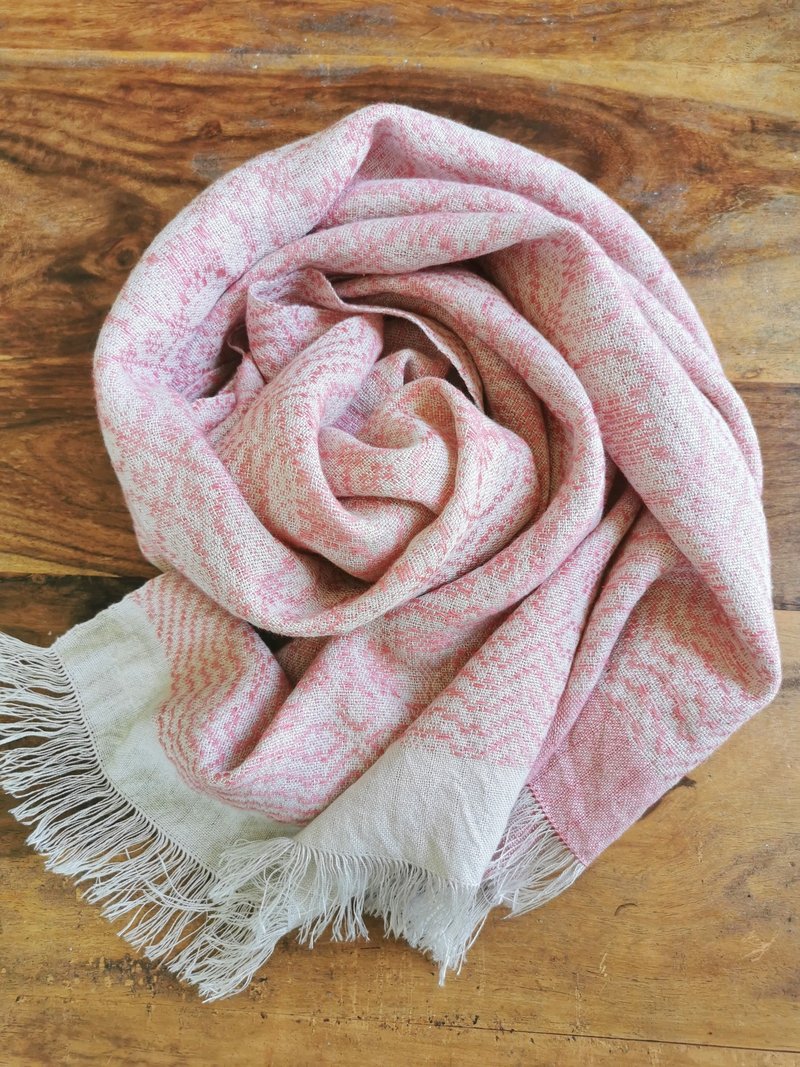 Handwoven by Carina | 手織蠶絲亞麻精緻披肩 - 圍巾/披肩 - 絲．絹 粉紅色