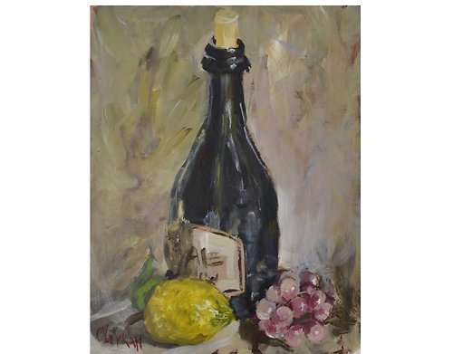 奥利弗卡纳特 Wine Bottle Painting Original Oil Art Wine Artwork