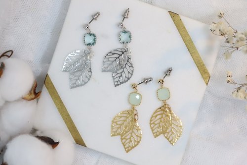 AnnaJewelleryStudio Gold and Silver Colour Filigree Leaf & Cubic Zirconia Titanium Post Earring