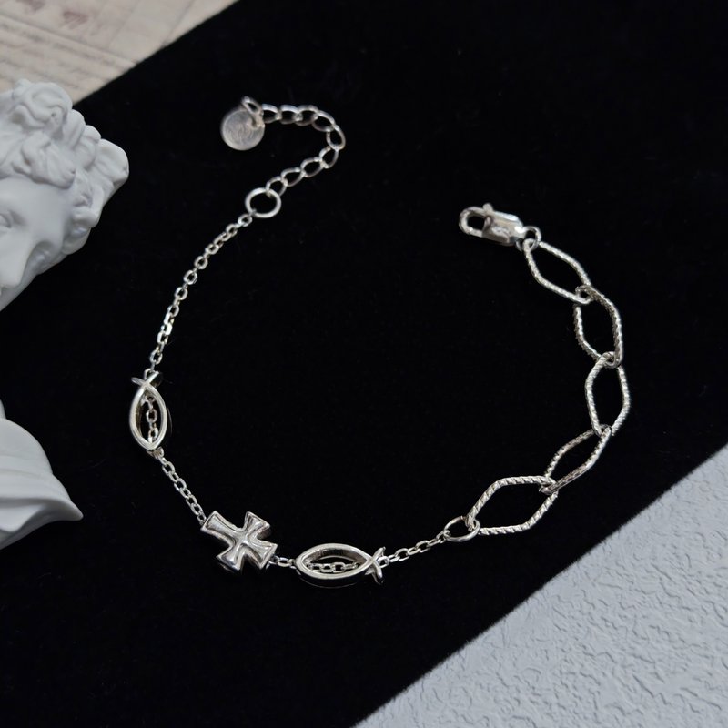 Five Loaves and Two Fishes 925 Sterling Silver Bracelet Silver Bracelet Cross Girls Jewelry Gift Gospel Christ - Bracelets - Sterling Silver 