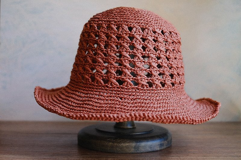編織遮陽帽-烘培香橙 - 帽子 - 其他材質 紅色