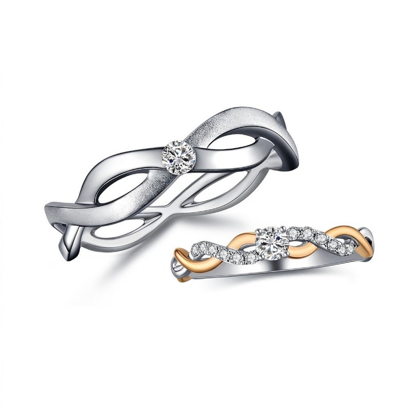 深情相擁  鑽石 結婚對戒  求婚戒 - 對戒 - 鑽石 銀色