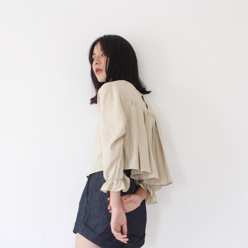 TINY FALCON TOP (plain beige) - 女上衣/長袖上衣 - 棉．麻 卡其色