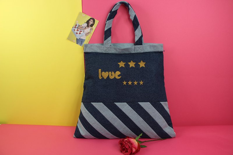 Love of Change Denim Tote Bag - Handbags & Totes - Cotton & Hemp 