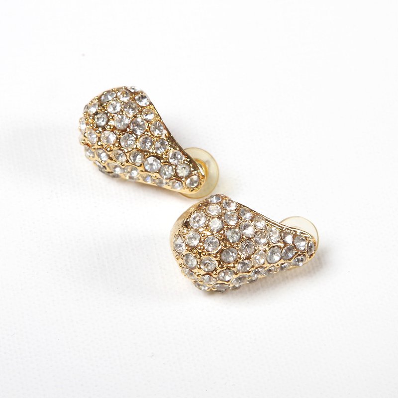 [Egg Plant Vintage]Diamond Drop Vintage Ear Pin Antique Earrings - Earrings & Clip-ons - Copper & Brass Gold
