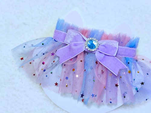 Unique Handmade HK 彩色彩虹色 粉紫藍 輕薄紗 造型頸飾 頸項 collar