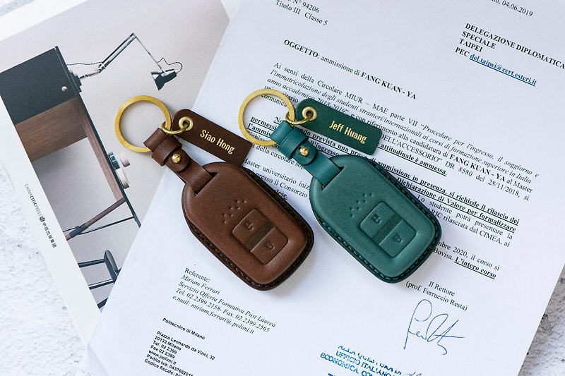 HONDA Vegetable Tanned Leather Bronzing Key Cover/Two Keys/FIT/CRV/HRV - Keychains - Genuine Leather 