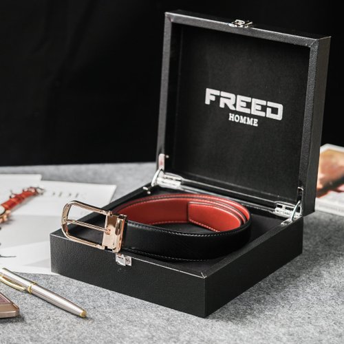 FREED 【FREED】時尚金色馬蹄扣商務正式頭層牛皮男士皮帶