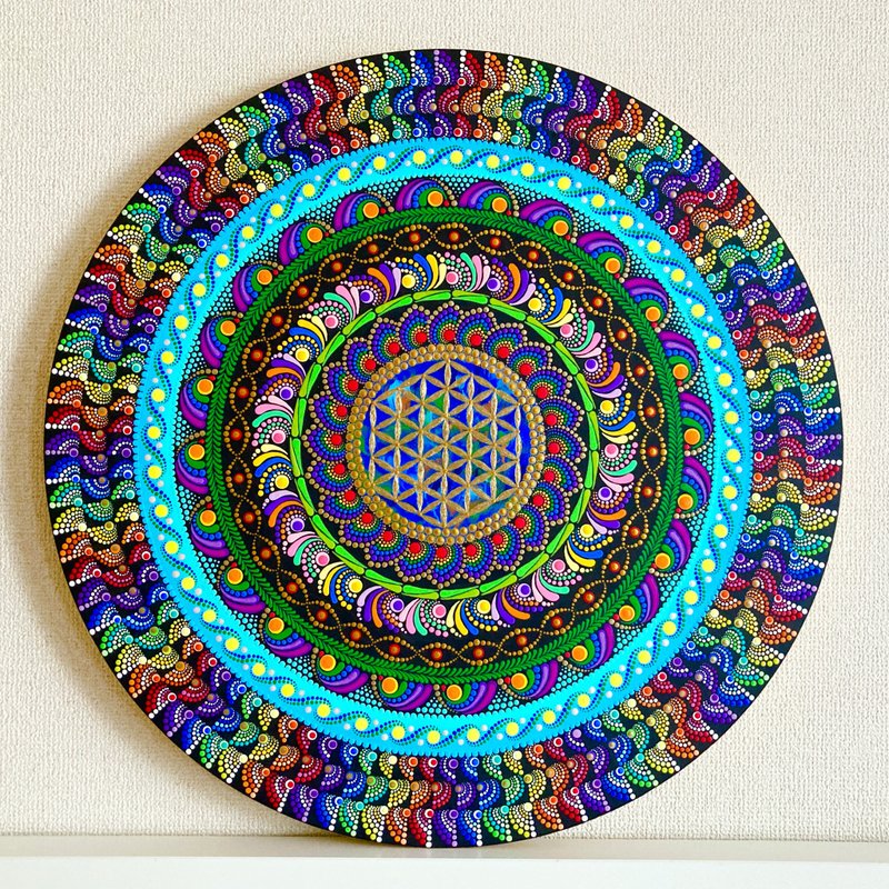 Circulating Earth and Space  DotMandala 60cm - Posters - Cotton & Hemp Multicolor