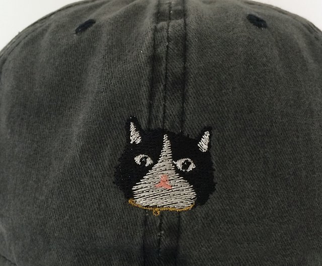 猫刺繍キャップ/色>ヴィンテージダークグレー、ヴィンテージイエロー