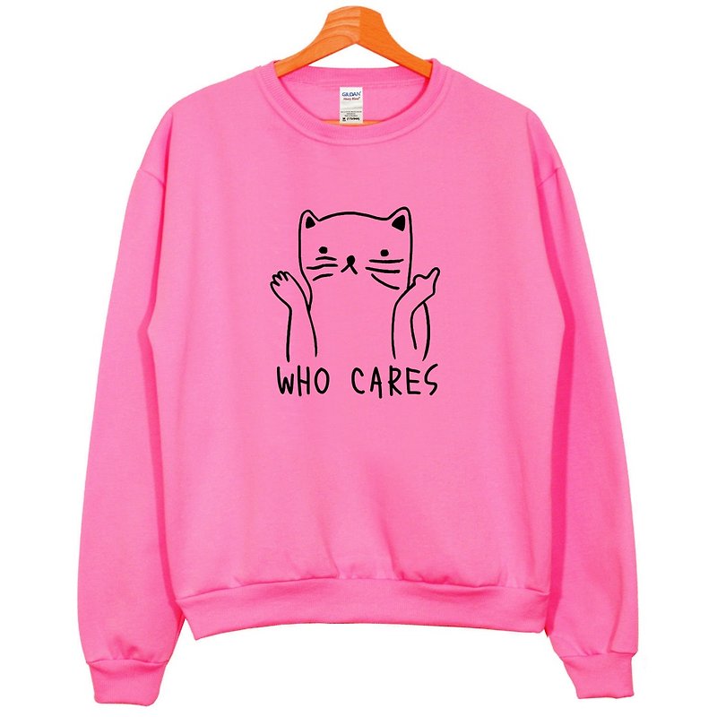Who Cares Cat #2 hot pink sweatshirt - Women's Tops - Other Materials Red