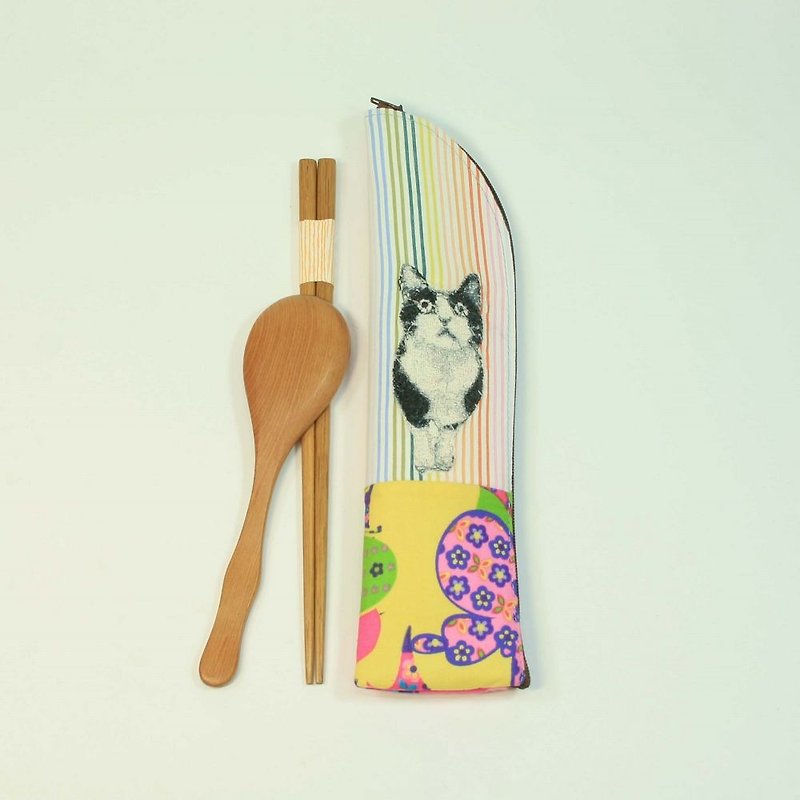 Embroidery Chopsticks Bag 03-Cat - ตะเกียบ - ผ้าฝ้าย/ผ้าลินิน หลากหลายสี