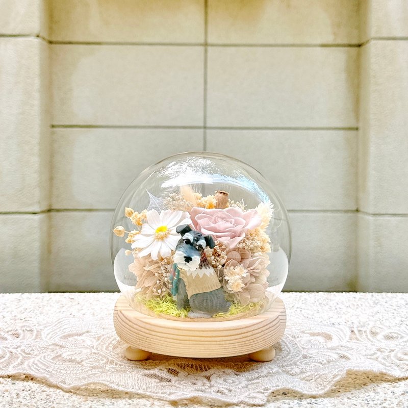 Fashion Dog/Schnauzer/Eternal Flower/Dry Flower/Night Light/Glass Cup/Glass Cover - Dried Flowers & Bouquets - Plants & Flowers Multicolor