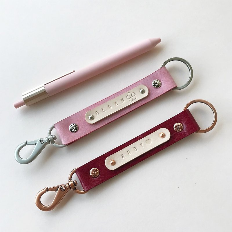 福爾摩斯 皮革鑰匙圈 /吊飾/ - 粉薔薇 /酒紅色 - 鑰匙圈/鑰匙包 - 真皮 粉紅色