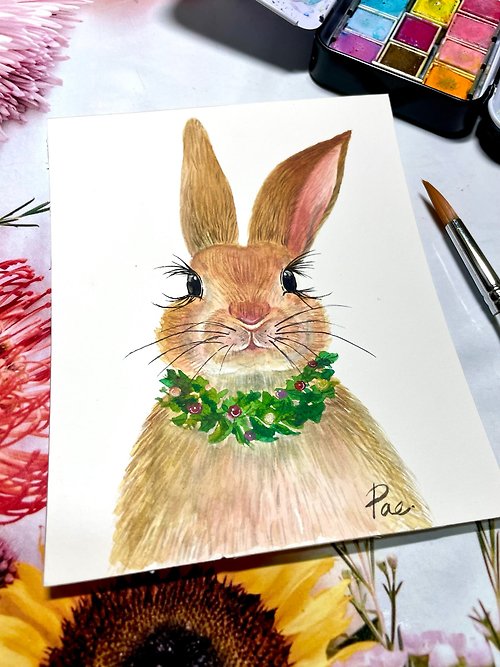 Artnytime Watercolor painting Rabbit 2023 New Year card.