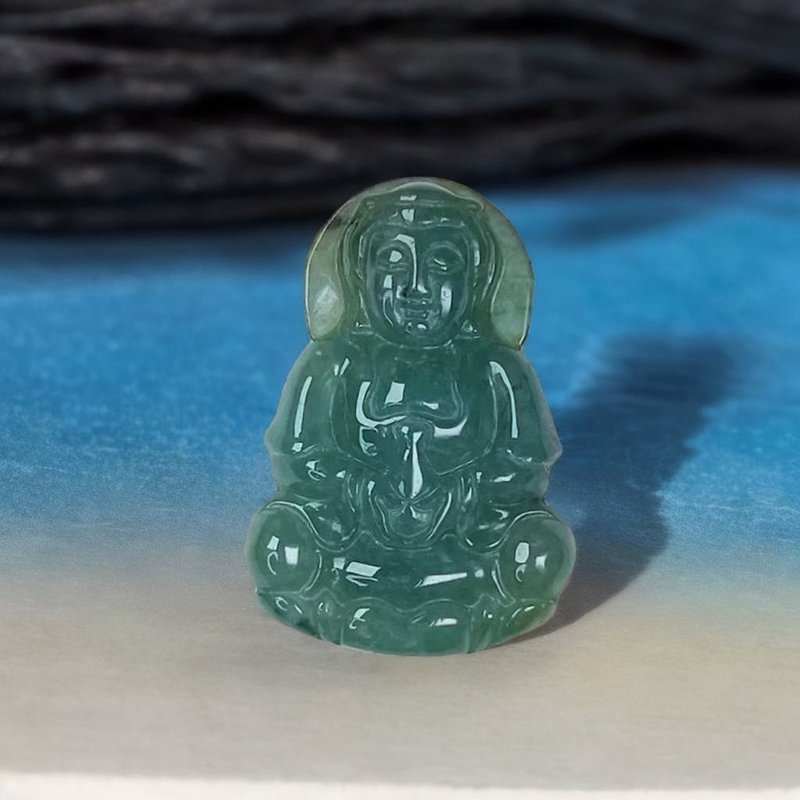 冰藍水翡翠寶瓶觀音菩薩 | 天然翡翠A貨 | 送禮 - 項鍊 - 玉石 綠色