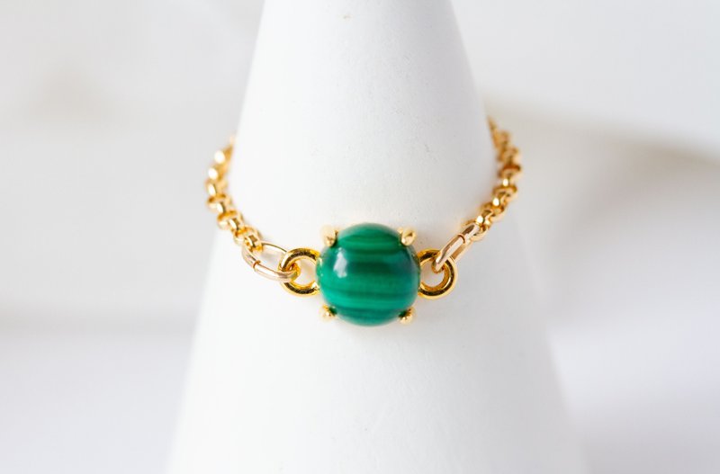 High Quality Malachite Cabochon Chain Ring Gold Malachite Rings - แหวนทั่วไป - เครื่องประดับพลอย สีเขียว