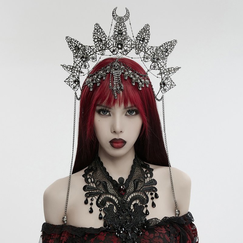 Gothic Black Madonna Skull Beaded Headband/Halloween - ที่คาดผม - วัสดุอื่นๆ สีเงิน