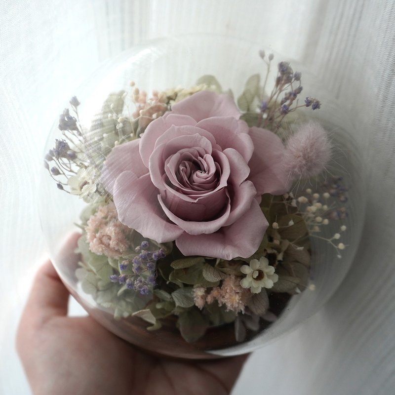 [Gifts. Arrangement] Misty purple rose preserved flower glass cover - ช่อดอกไม้แห้ง - พืช/ดอกไม้ 