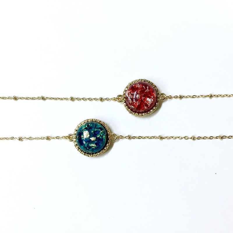 [If] [Sang] starry night sky gem bracelet / cosmic dust / gold-plated brass bracelet / Star gem / jewel resin - Bracelets - Gemstone Red