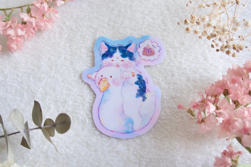 ふんばりねこステッカー - 貼紙 - 紙 