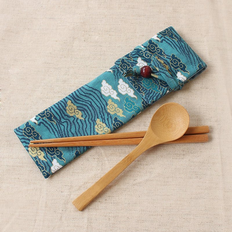 復古中國風浮雲環保筷套 收納袋 - 筷子/筷子架 - 棉．麻 藍色
