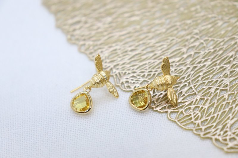 Cute Honeybee Yellow Crystal Earrings, Gorgeous Handmade Earrings, Bee Earrings - Earrings & Clip-ons - Copper & Brass Yellow