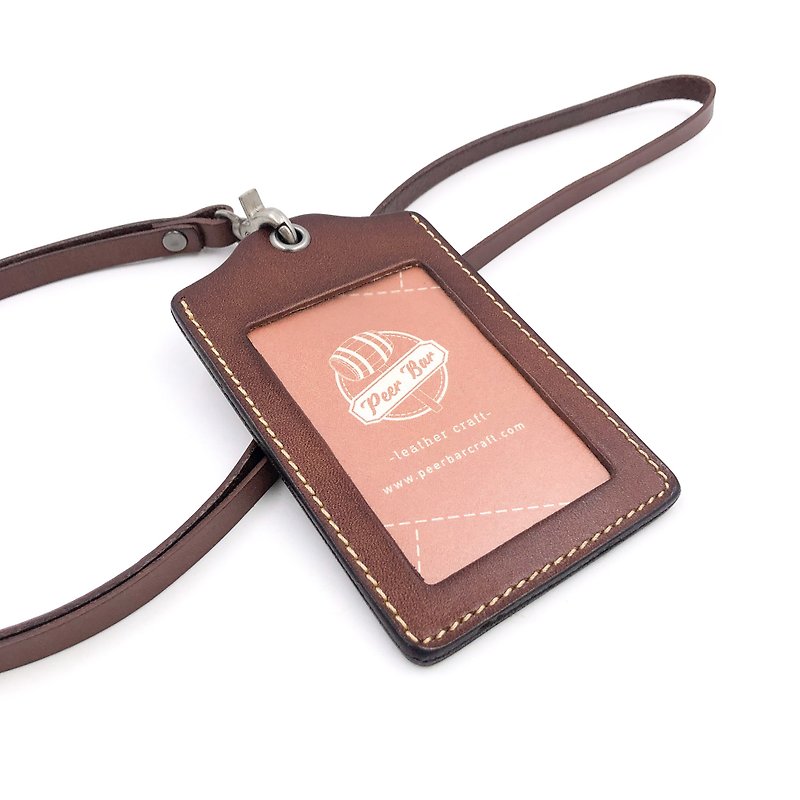Handmade vegetable tanned leather-ID badge cover (straight set) leather ID badge cover - ที่ใส่บัตรคล้องคอ - หนังแท้ หลากหลายสี