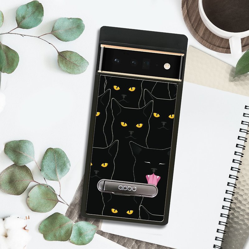 apbs Google Pixel 9/8/7/6 series shock-absorbing stand phone case-Lazy Black Cat - เคส/ซองมือถือ - วัสดุอื่นๆ หลากหลายสี