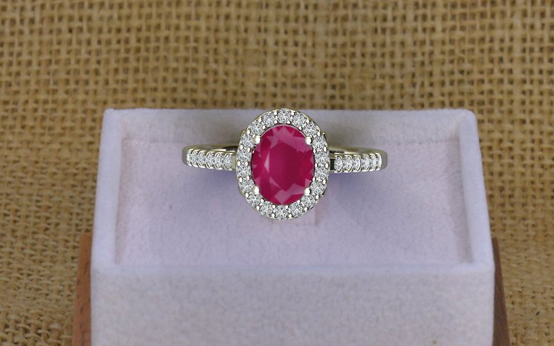 9K White Gold Ruby Ring for Woman,Natural Ruby, Engagement ring, wholesale price - 戒指 - 半寶石 咖啡色