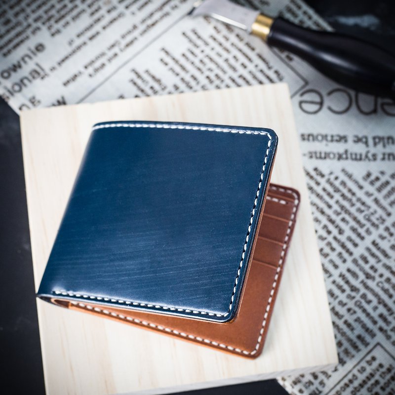 [wallet, wallet] dark blue British horse leather custom lettering MISTER hand made / seam leather - กระเป๋าสตางค์ - หนังแท้ หลากหลายสี