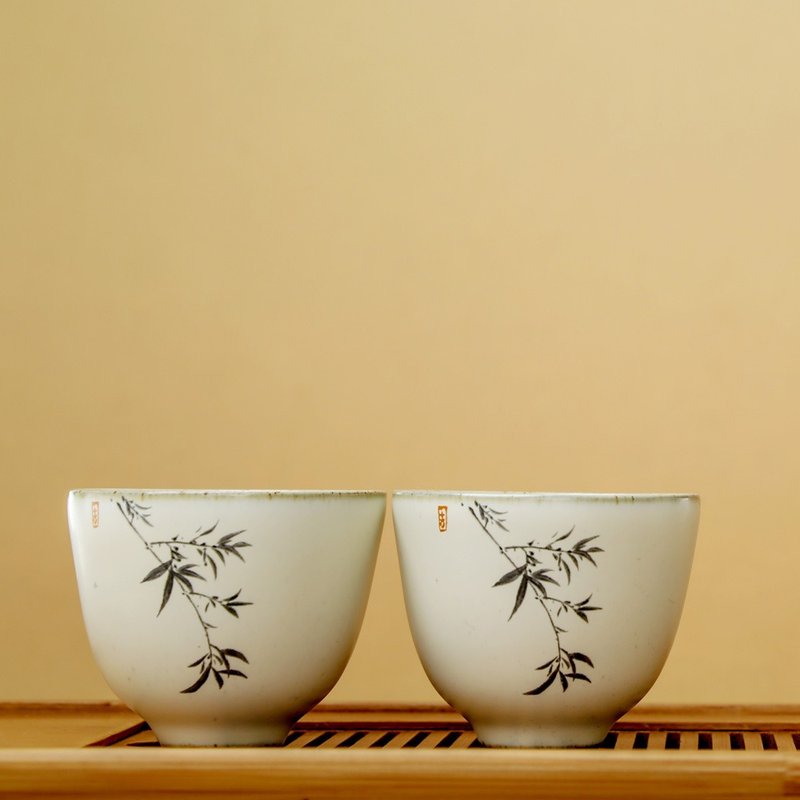 汝黃釉墨竹單杯(80ml)-2入 - 茶壺/茶杯/茶具 - 陶 紅色