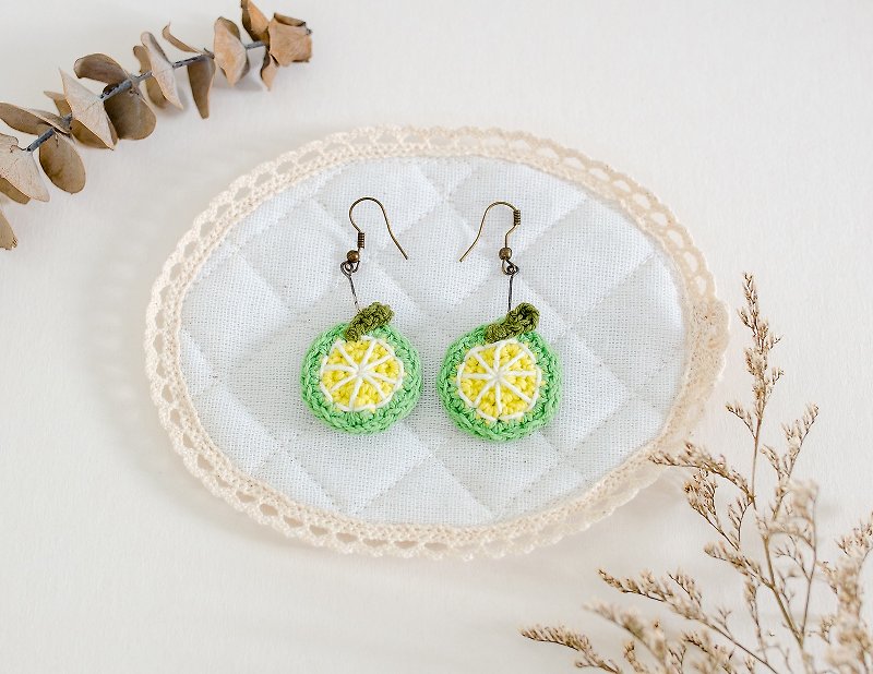 Earrings crochet fruit | The Lemon - Earrings & Clip-ons - Cotton & Hemp Yellow
