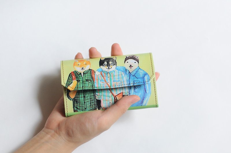 Handmade Paper Purse - Shiba Inu friends - กระเป๋าใส่เหรียญ - กระดาษ สีเขียว