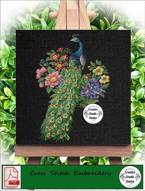 CreativeStudioElenka Vintage Cross Stitch Scheme Peacock 4 - PDF Embroidery Scheme
