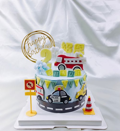GJ.cake 消防車 交通工具 生日蛋糕 造型 客製 卡通 滿周歲 6吋 面交