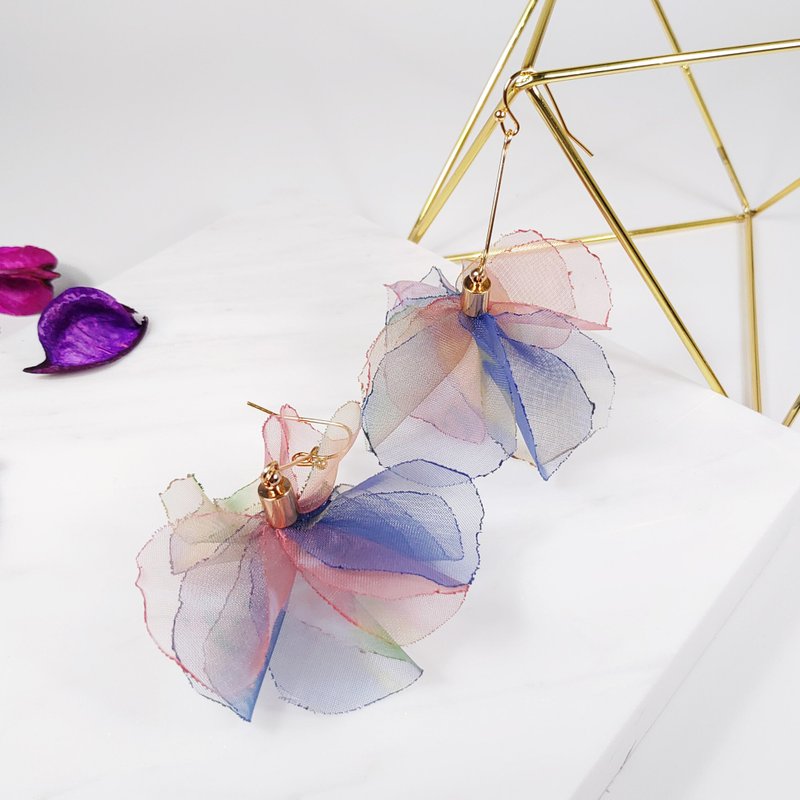 INFINITY big thousand fashion silk ribbon rainbow gay flower 苞 earrings / clip gift lover - ต่างหู - ผ้าฝ้าย/ผ้าลินิน หลากหลายสี