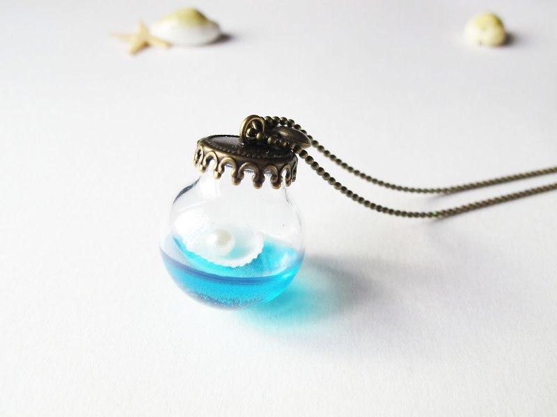 ＊Rosy Garden＊White sea shell with pearl glass ball necklace - ต่างหู - ผ้าฝ้าย/ผ้าลินิน หลากหลายสี