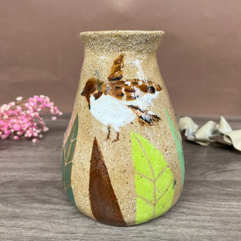 A Lu 雙鳥兒陶花器/水壺 手作手繪/採美國進口陶土 原創僅此一件 - 花瓶 - 陶 多色